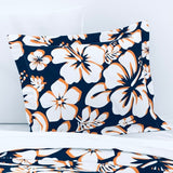 White and Orange Hibiscus Hawaiian Flowers on Navy Blue Pillow Sham - Extremely Stoked