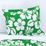 White Hawaiian and Hibiscus Flowers on Fresh Green Duvet Cover -Medium Scale - Extremely Stoked