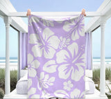 Lavender and White Hawaiian Flowers Minky Throw Blanket - Extremely Stoked