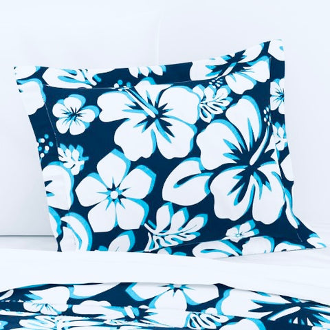 Ocean Blues Hawaiian Hibiscus Flowers Pillow Sham - Extremely Stoked
