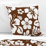 White Hawaiian Hibiscus Flowers on Brown Euro Pillow Sham - Extremely Stoked