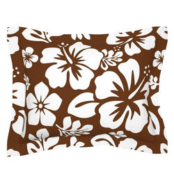 White Hawaiian Hibiscus Flowers on Brown Pillow Sham - Extremely Stoked