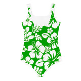 Fresh Green and White Hawaiian Flowers Kids Swimsuit - Extremely Stoked