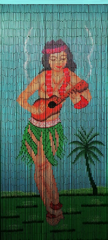 Hawaiian Hula Girl Playing Ukulele Bamboo Door Curtain