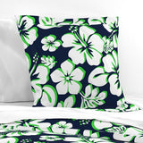 Navy Blue, Lime Green and White Hawaiian Hibiscus Flowers Euro Pillow Sham - Extremely Stoked