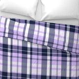 Preppy Surfer Navy Blue and Lavender Plaid Duvet Cover