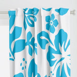 Aqua Ocean Blue Hawaiian Flowers on White Window Curtains - Extremely Stoked