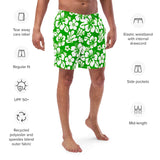 Fresh Green and White Hawaiian Flowers Men's Swimsuit