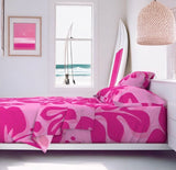 Soft Pink with Surfer Girl Hot Pink Hawaiian Flowers Sheet Set from Surfer Bedding™️ Large Scale - Extremely Stoked