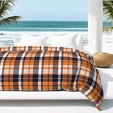 Preppy Surfer Navy Blue and Orange Plaid Duvet Cover