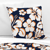 Navy Blue, Orange and White Hawaiian Hibiscus Flowers Euro Pillow Sham - Extremely Stoked