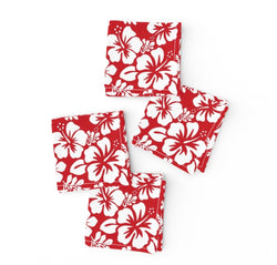 Red and White Hawaiian Flowers Cocktail Napkins