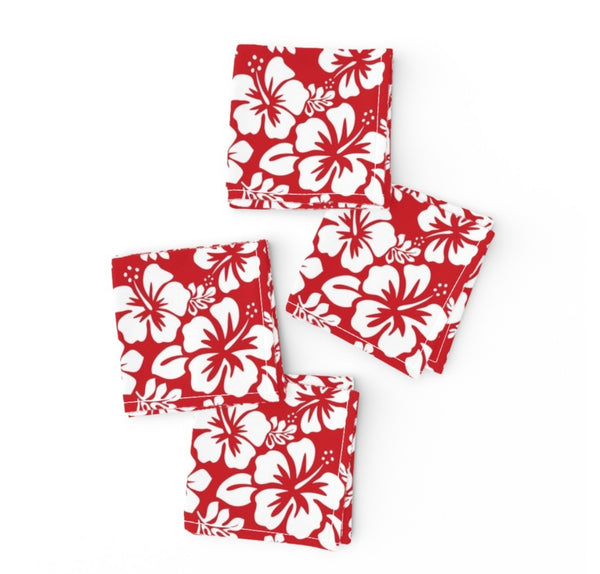 Red and White Hawaiian Flowers Cocktail Napkins