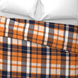 Preppy Surfer Navy Blue and Orange Plaid Duvet Cover