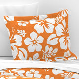White Hibiscus and Hawaiian Flowers on Juicy Orange Duvet Cover -Medium Scale - Extremely Stoked