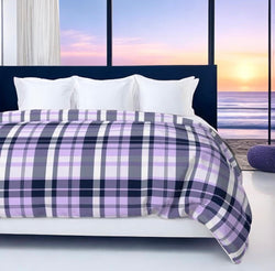 Preppy Surfer Navy Blue and Lavender Plaid Duvet Cover