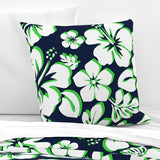 Navy Blue, Lime Green and White Hawaiian Hibiscus Flowers Euro Pillow Sham - Extremely Stoked