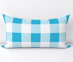 Preppy Surfer Aqua Blue Gingham Lumbar Throw Pillow