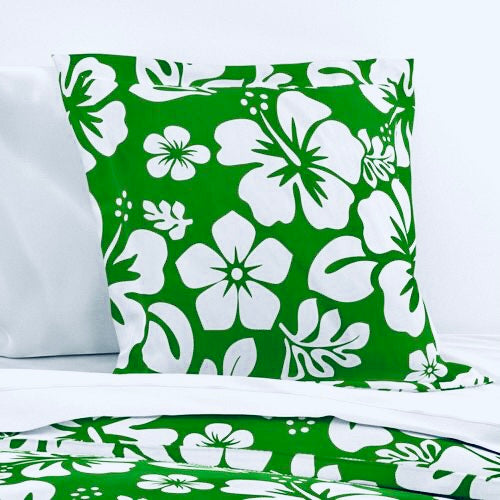 White Hawaiian Hibiscus Flowers on Fresh Green Euro Pillow Sham - Extremely Stoked