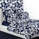 White Hawaiian Hibiscus Flowers on Navy Blue Euro Pillow Sham