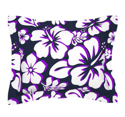 Navy Blue, Purple and White Hawaiian Hibiscus Flowers Pillow Sham - Extremely Stoked