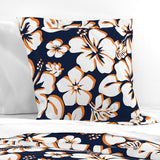 Navy Blue, Orange and White Hawaiian Hibiscus Flowers Euro Pillow Sham - Extremely Stoked