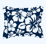 Navy Blue and White Hawaiian Hibiscus Flowers Pillow Sham - Extremely Stoked