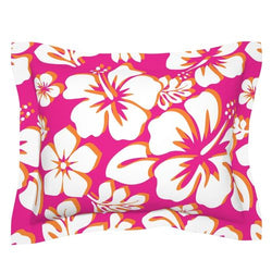 White and Orange Hawaiian Hibiscus Flowers on White Pillow Sham - Extremely Stoked