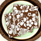 Brown and White Hawaiian Flowers Dinner Napkins - Extremely Stoked