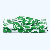 Fresh Green Hawaiian Flowers on White Sheet Set from Surfer Bedding™️ Medium Scale - Extremely Stoked