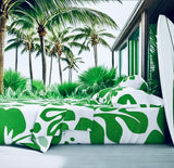 Fresh Green Hawaiian Flowers on White Sheet Set from Surfer Bedding™️ Large Scale - Extremely Stoked