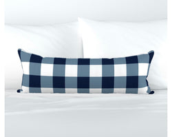 Navy Blue Preppy Surfer Gingham Extra Long Lumbar Throw Pillow