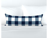 Navy Blue Preppy Surfer Gingham Extra Long Lumbar Throw Pillow