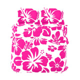 Hot Pink Hawaiian Flowers on White Duvet Cover – Large Scale – Extremely Stoked® Eco Luxe Beach Bedding