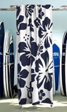 Navy Blue Hawaiian Flowers on White Window Curtains - Extremely Stoked