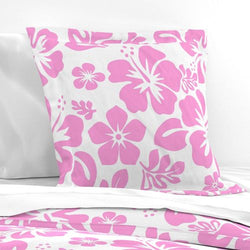 Pink and White Hawaiian Hibiscus Flowers Euro Pillow Sham - Extremely Stoked