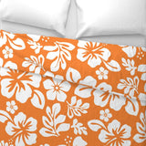 White Hibiscus and Hawaiian Flowers on Juicy Orange Duvet Cover -Medium Scale - Extremely Stoked