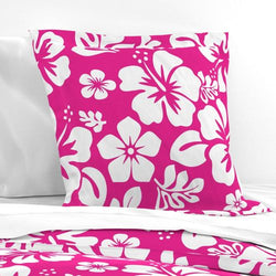 White Hawaiian Hibiscus Flowers on Hot Pink Euro Pillow Sham - Extremely Stoked