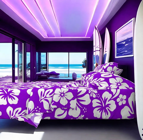 Purple and White Hawaiian Flowers Sheet Set from Surfer Bedding™️ Medium Scale - Extremely Stoked