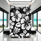 Black and White Hawaiian Flowers Minky Throw Blanket