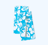 Aqua Ocean Blue and White Hawaiian Flowers Dinner Napkins - Extremely Stoked