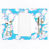 White with Soft Pink Hawaiian Flowers on Aqua Blue Placemats - Extremely Stoked