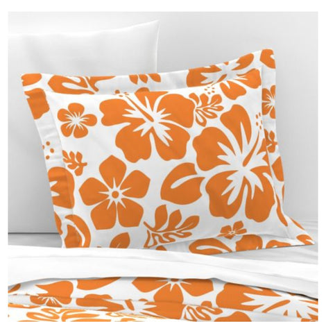 White and Orange Hawaiian Hibiscus Flowers Pillow Sham - Extremely Stoked