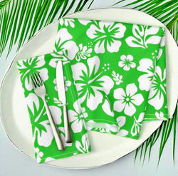 Lime Green and White Hawaiian Flowers Dinner Napkins - Extremely Stoked