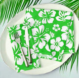 Lime Green and White Hawaiian Flowers Dinner Napkins - Extremely Stoked