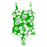 Fresh Green and White Hawaiian Flowers Kids Swimsuit - Extremely Stoked