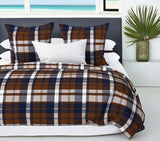 Preppy Surfer Navy Blue and Brown Plaid Duvet Cover