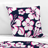 Navy Blue, Hot Pink and White Hawaiian Hibiscus Flowers Euro Pillow Sham - Extremely Stoked