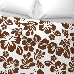 White and Chocolate Brown Hibiscus Hawaiian Flowers Duvet Cover -Medium Scale - Extremely Stoked