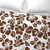 White and Chocolate Brown Hibiscus Hawaiian Flowers Duvet Cover -Medium Scale - Extremely Stoked